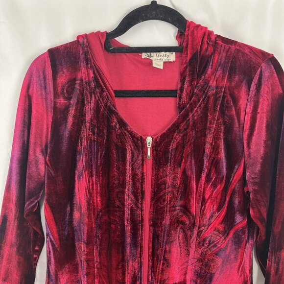Unity World Wear Red and Black Paisley Patterned Velvet Cardigan Womens Size M - Picture 3 of 11